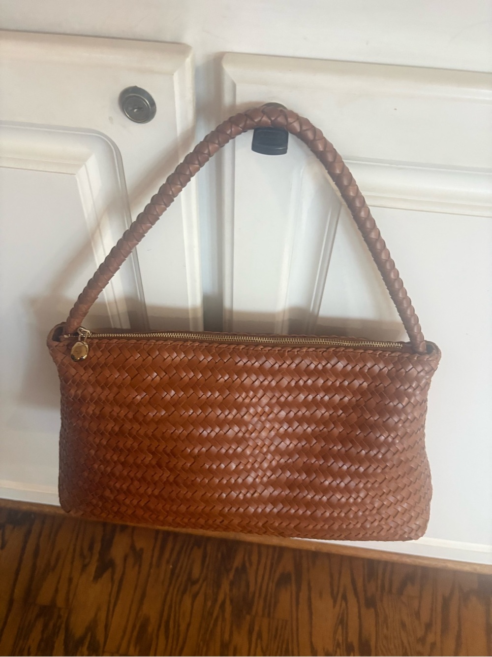 Madewell Woven Leather Shoulder Bag in Cognac